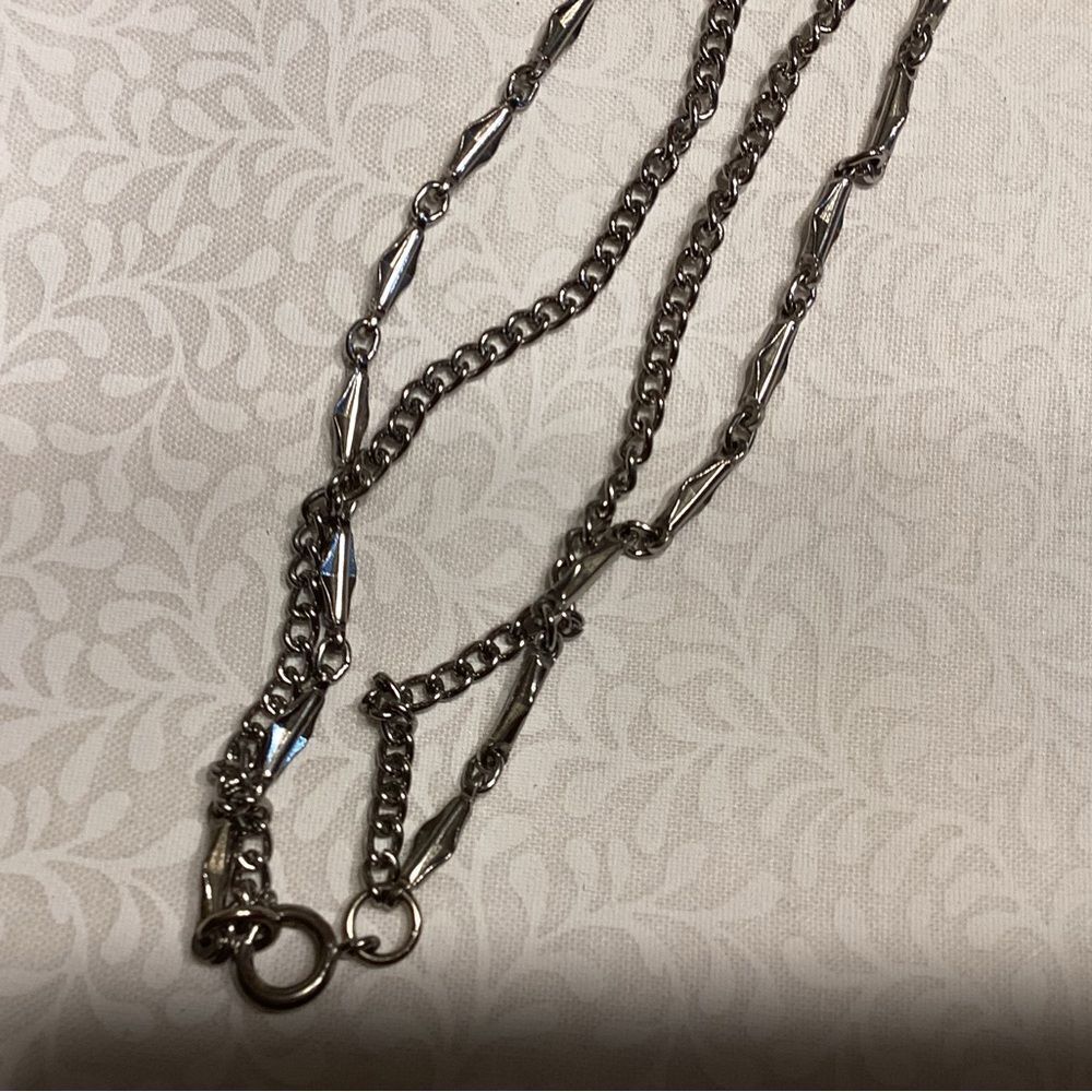 Shiny Double Chain Silvertone Long Necklace - Picture 9 of 9